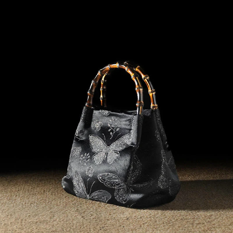 Jacquard Butterfly Flowers Bag with Bamboo Handle | Spiritual Accessory - Image 12