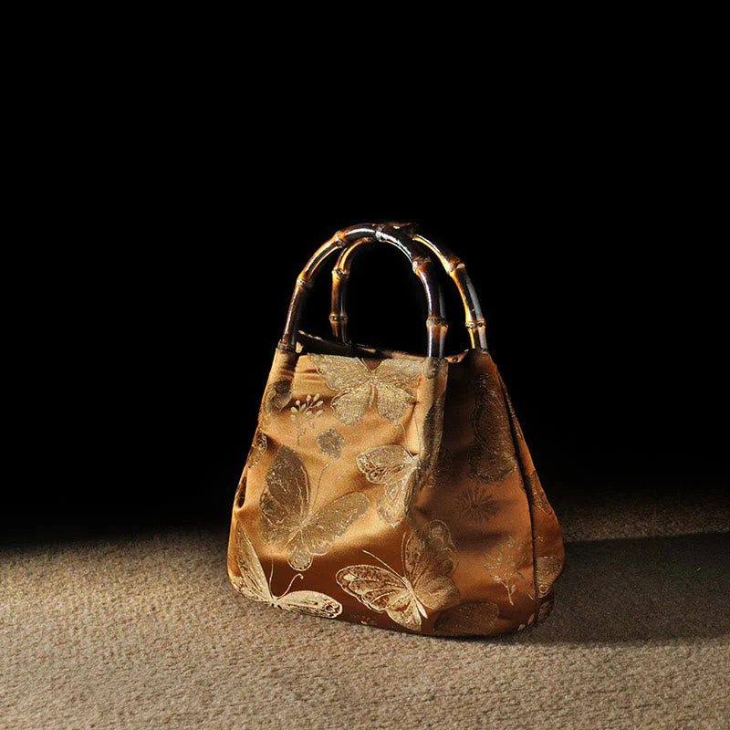 Jacquard Butterfly Flowers Bag with Bamboo Handle | Spiritual Accessory - Image 13