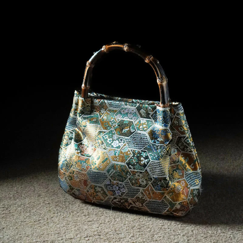 Jacquard Butterfly Flowers Bag with Bamboo Handle | Spiritual Accessory - Image 14