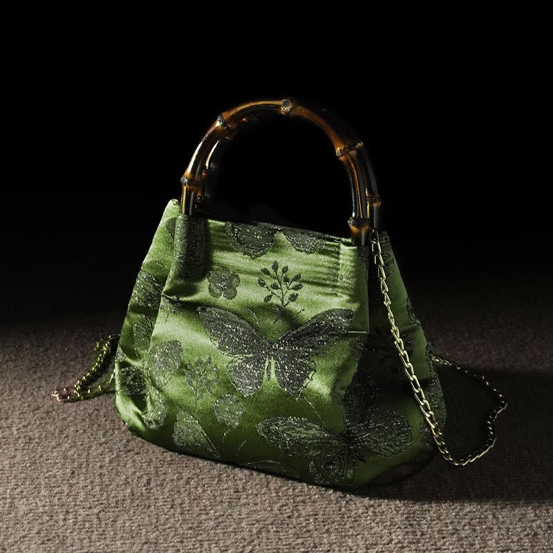 Jacquard Butterfly Flowers Bag with Bamboo Handle | Spiritual Accessory - Image 2