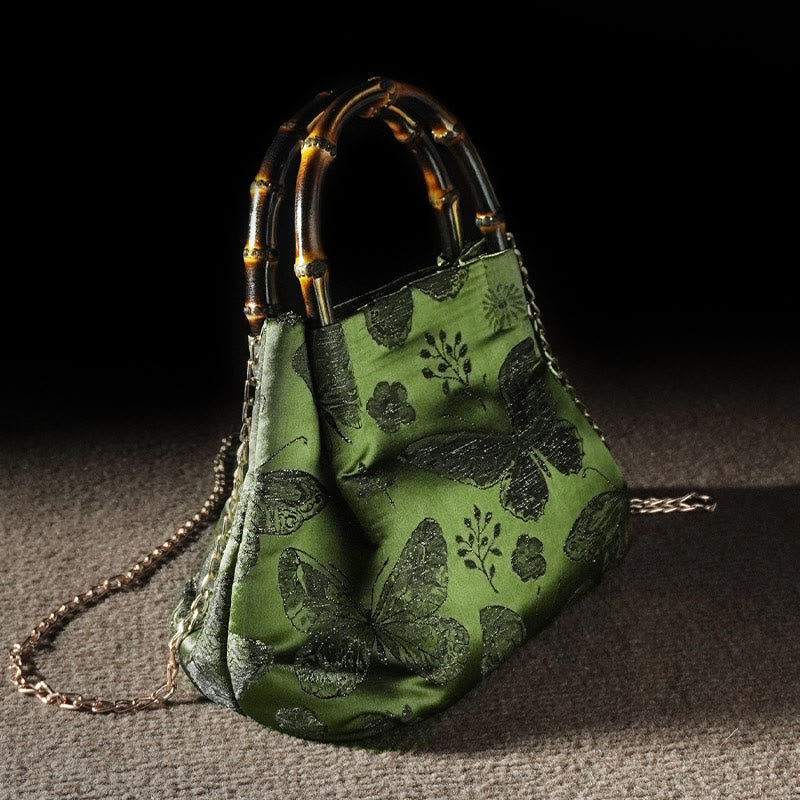 Jacquard Butterfly Flowers Bag with Bamboo Handle | Spiritual Accessory - Image 3