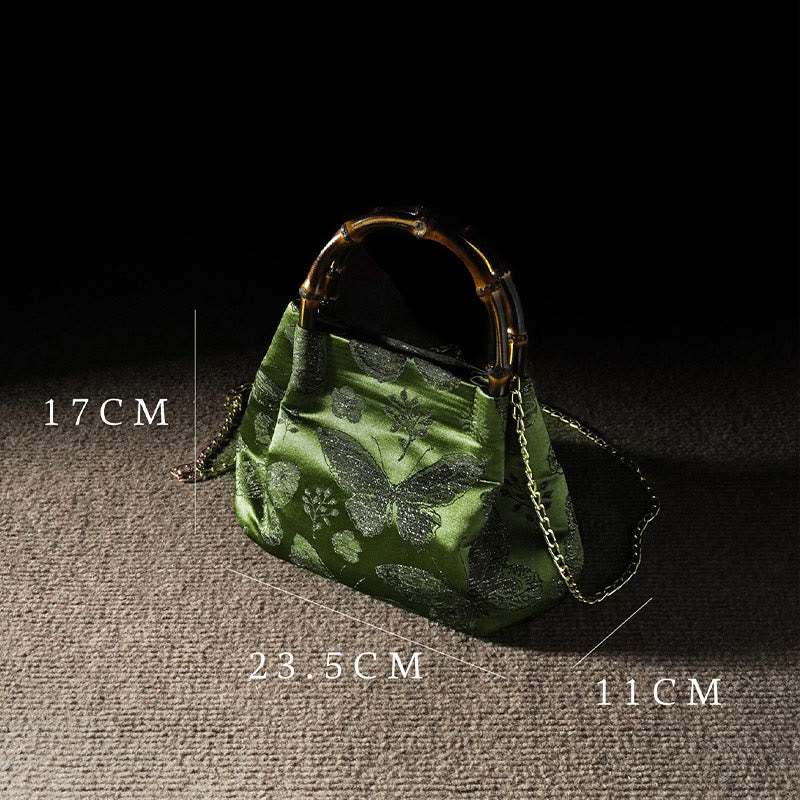 Jacquard Butterfly Flowers Bag with Bamboo Handle | Spiritual Accessory - Image 4