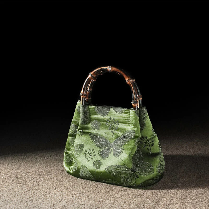 Jacquard Butterfly Flowers Bag with Bamboo Handle | Spiritual Accessory - Image 5
