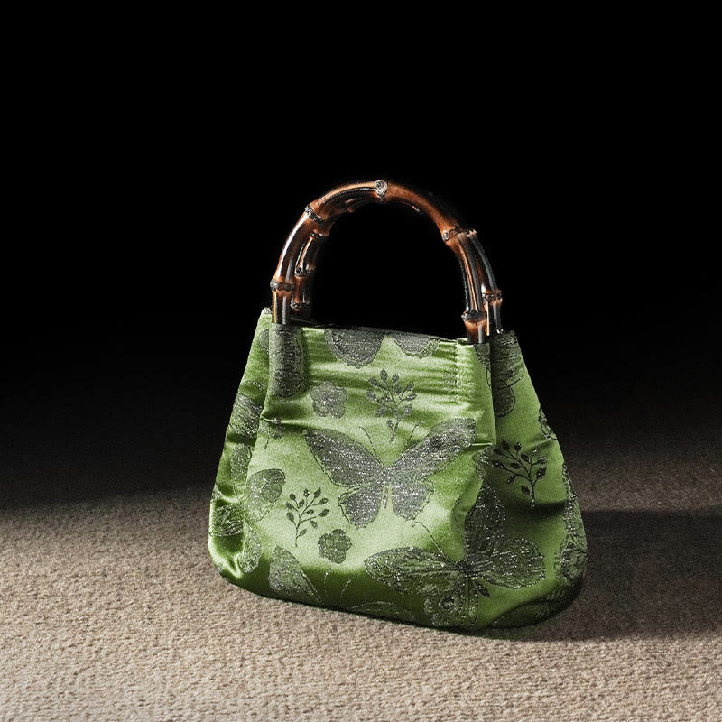 Jacquard Butterfly Flowers Bag with Bamboo Handle | Spiritual Accessory - Image 6