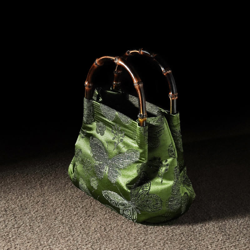 Jacquard Butterfly Flowers Bag with Bamboo Handle | Spiritual Accessory - Image 7