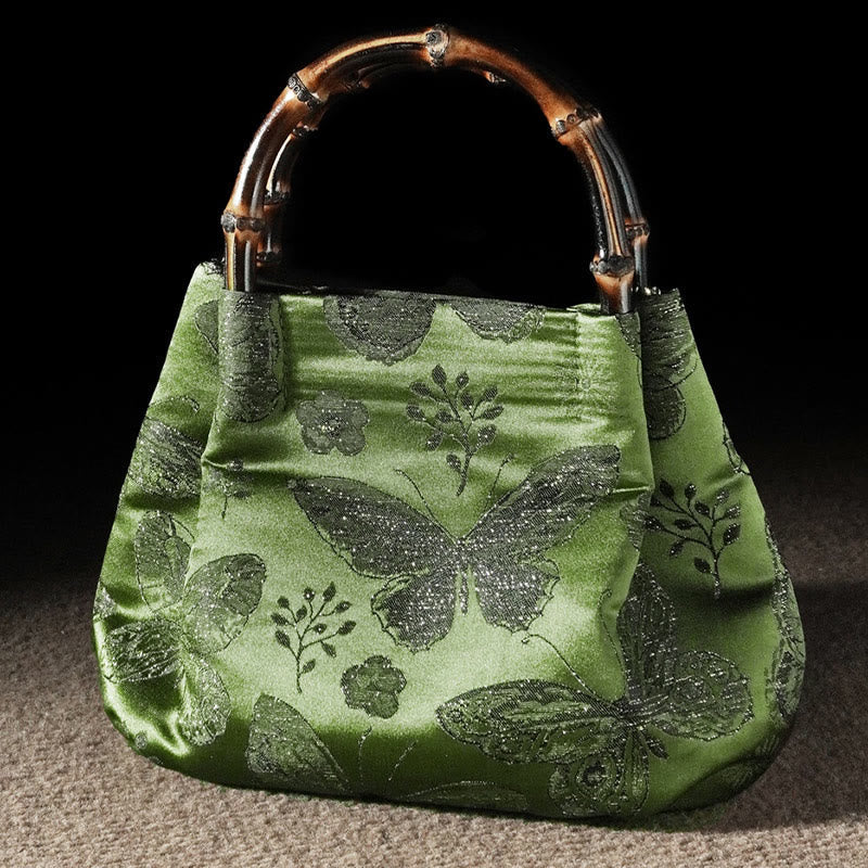 Jacquard Butterfly Flowers Bag with Bamboo Handle | Spiritual Accessory - Image 8