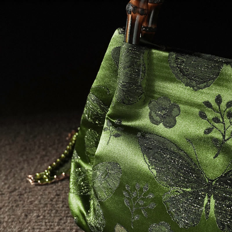 Jacquard Butterfly Flowers Bag with Bamboo Handle | Spiritual Accessory - Image 9