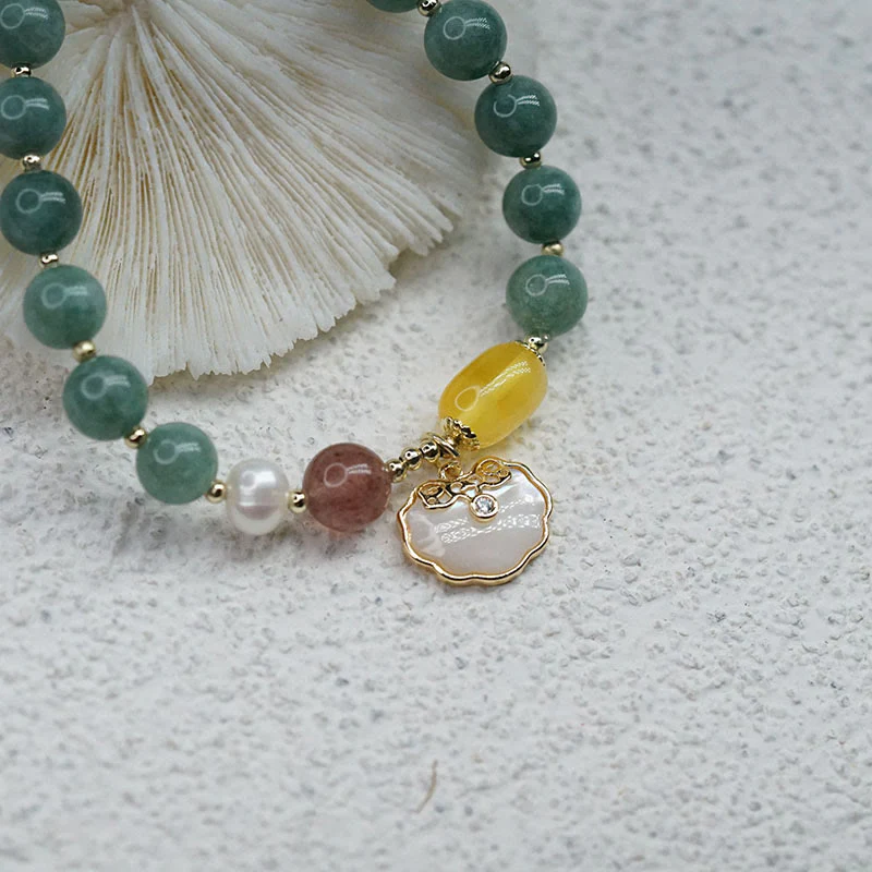 8mm Jade Sea Shell Luck Bracelet with Ruyi Lock Charm - Image 5