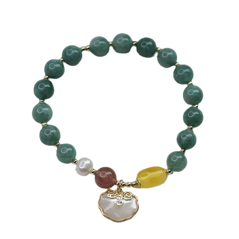 8mm Jade Sea Shell Luck Bracelet with Ruyi Lock Charm - Image 6