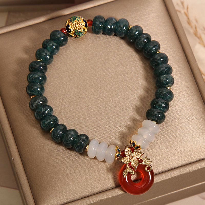 8mm Jade White Agate Red Agate Peace Buckle Luck Bracelet - Image 6