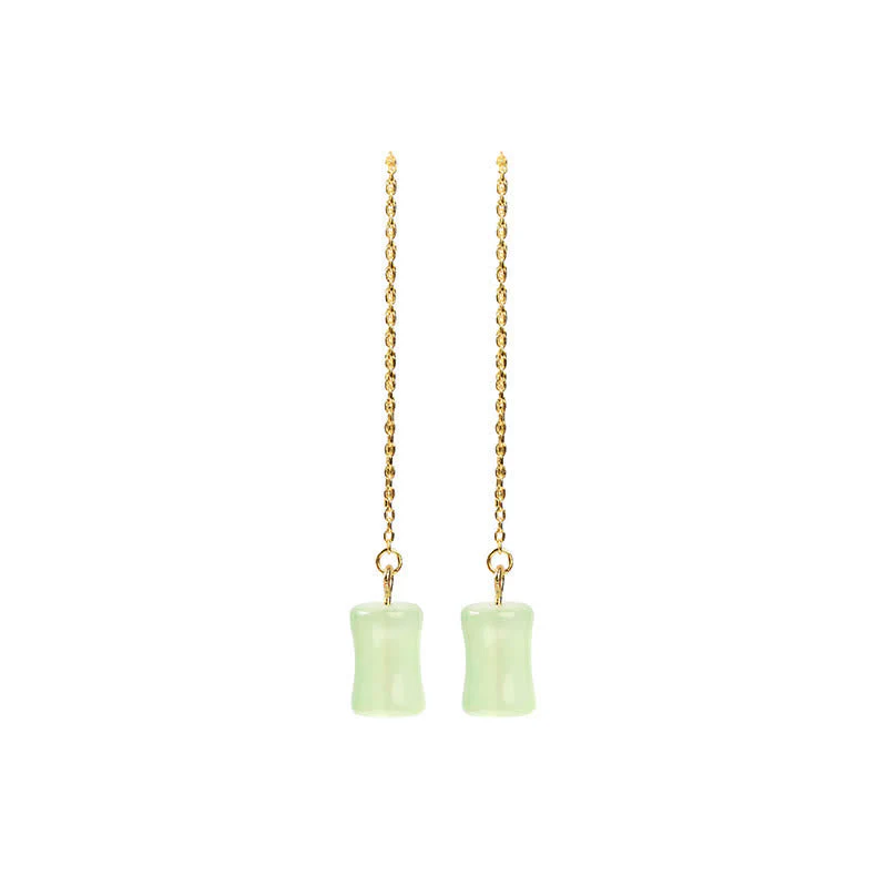 87mm Jade Bamboo Pattern Luck Drop Earrings - Image 6