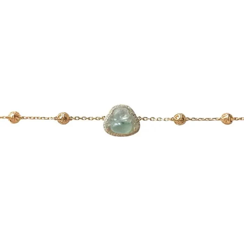 Handmade Jade Bracelet with Laughing Buddha for Abundance - Image 8