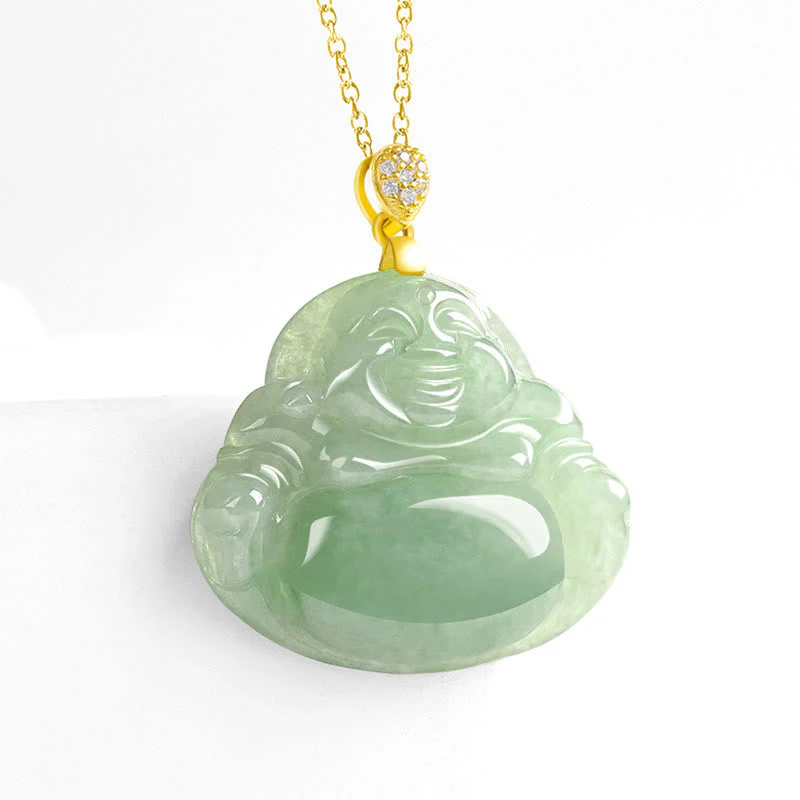 Jade Laughing Buddha Necklace in 925 Sterling Silver for Prosperity - Image 3