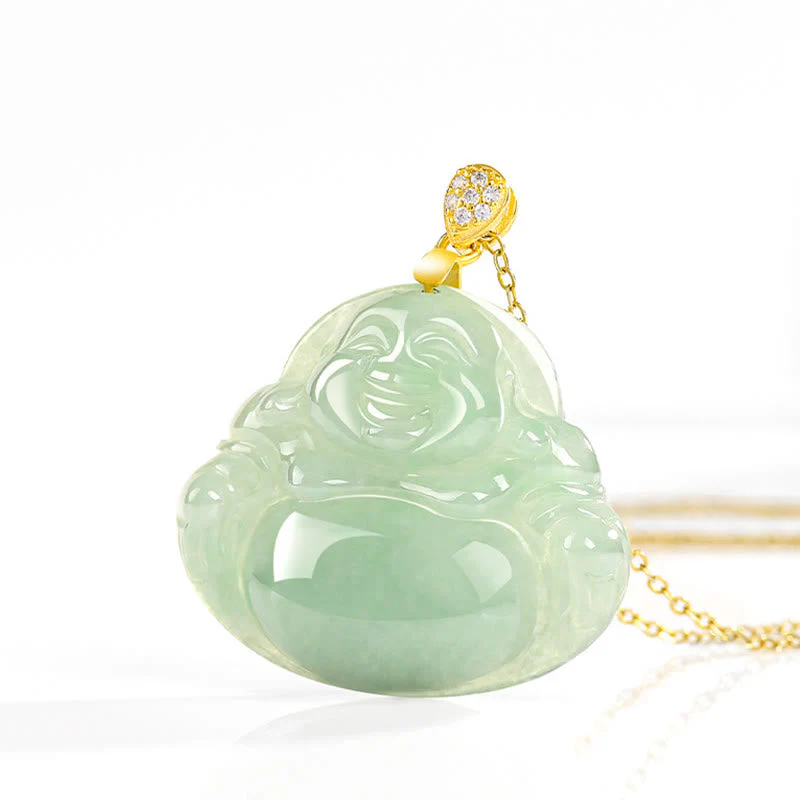 Jade Laughing Buddha Necklace in 925 Sterling Silver for Prosperity - Image 4