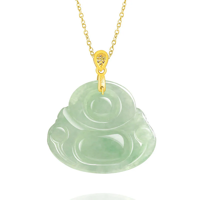 Jade Laughing Buddha Necklace in 925 Sterling Silver for Prosperity - Image 5