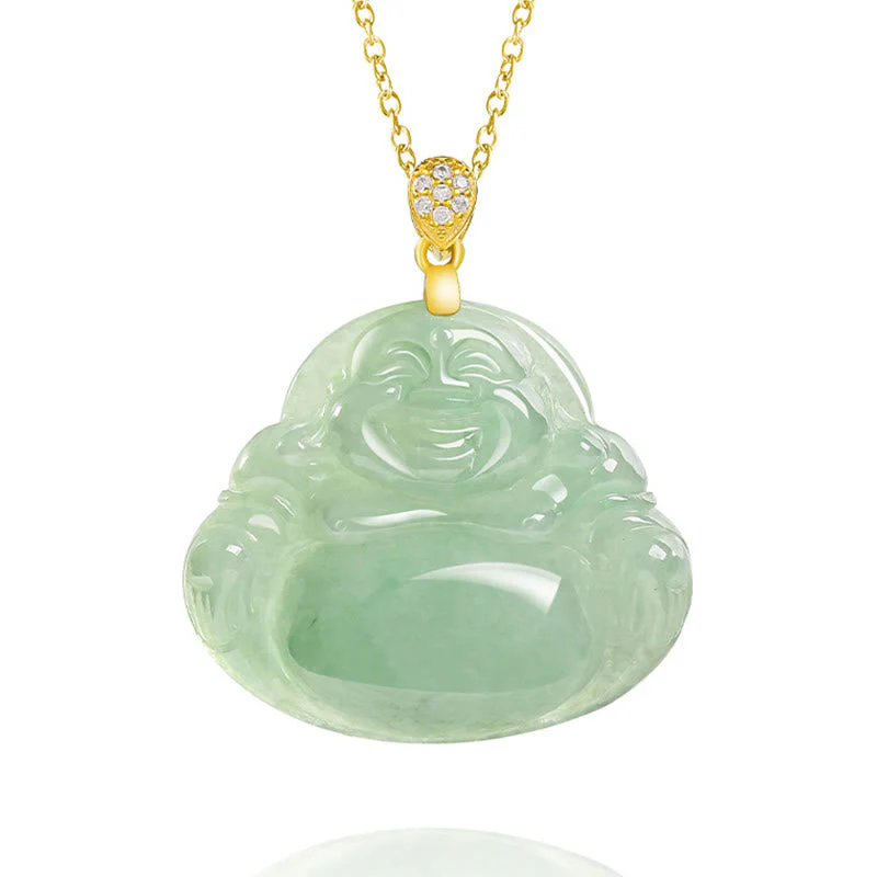 Jade Laughing Buddha Necklace in 925 Sterling Silver for Prosperity - Image 6