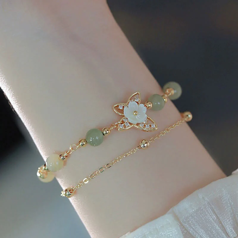 Double Layer 14K Gold Plated Jade Butterfly Luck Bracelet - Image 3