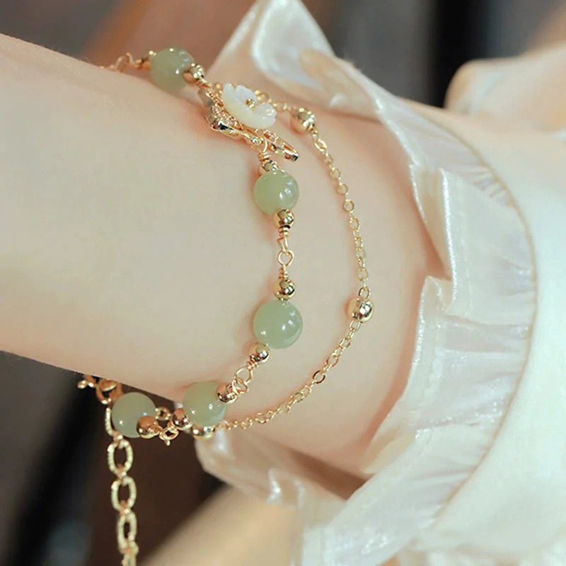 Double Layer 14K Gold Plated Jade Butterfly Luck Bracelet - Image 7