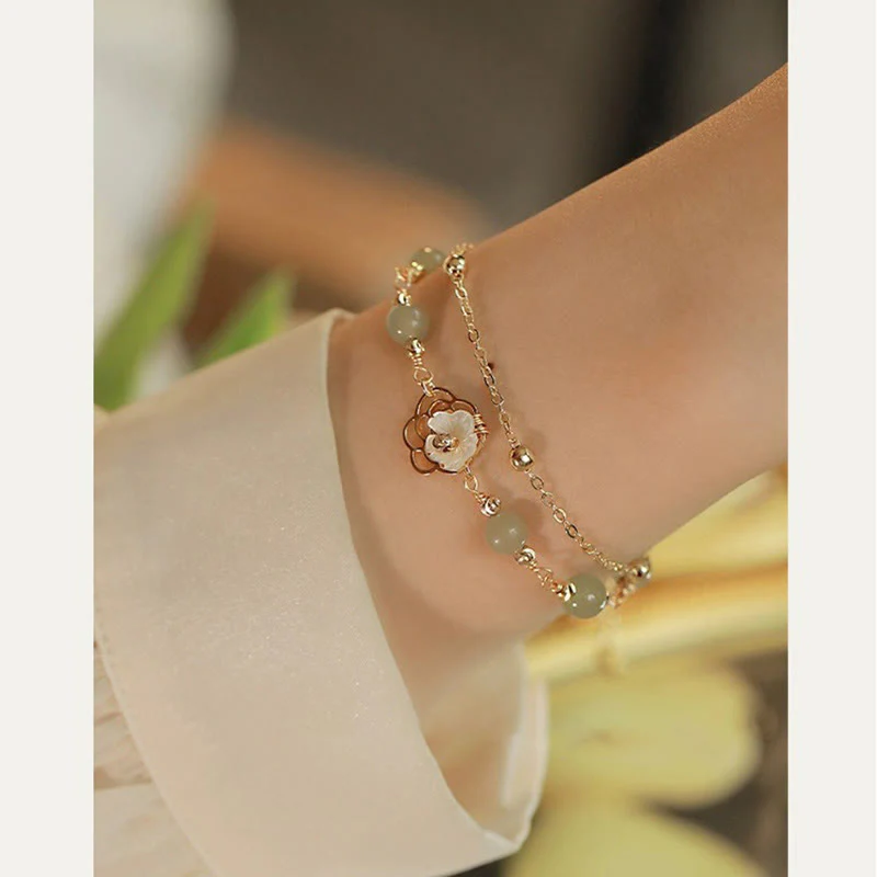 Double Layer 14K Gold Plated Jade Butterfly Luck Bracelet - Image 9