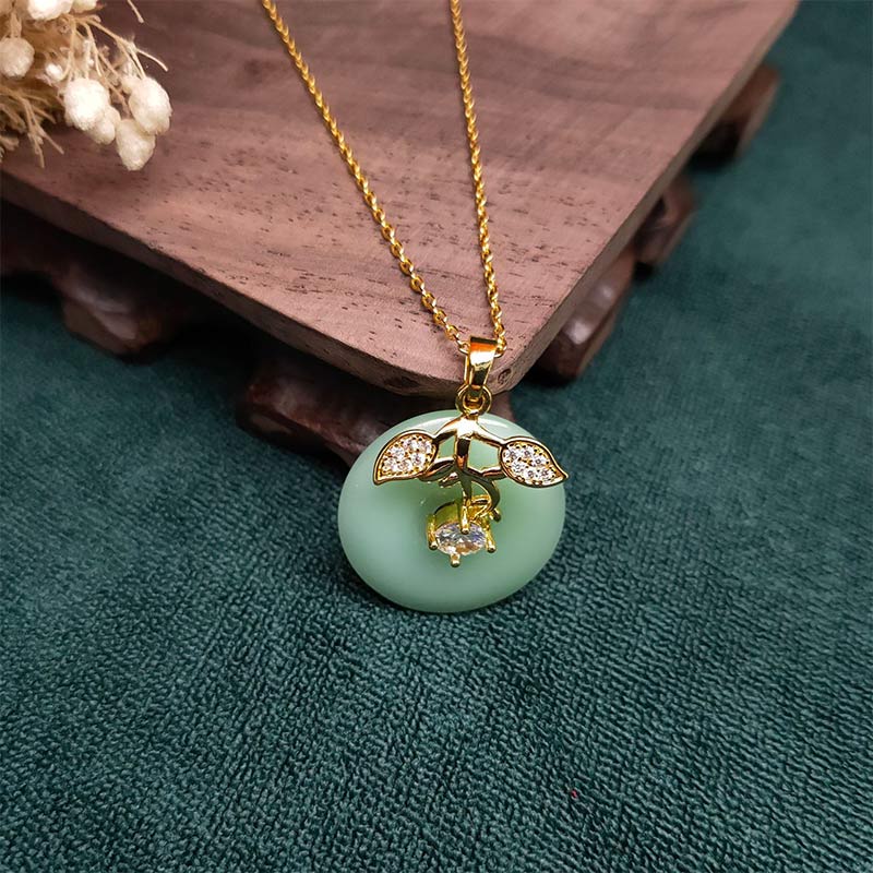 Unisex Jade Leaf Blessing Necklace for Prosperity & Luck - Image 3