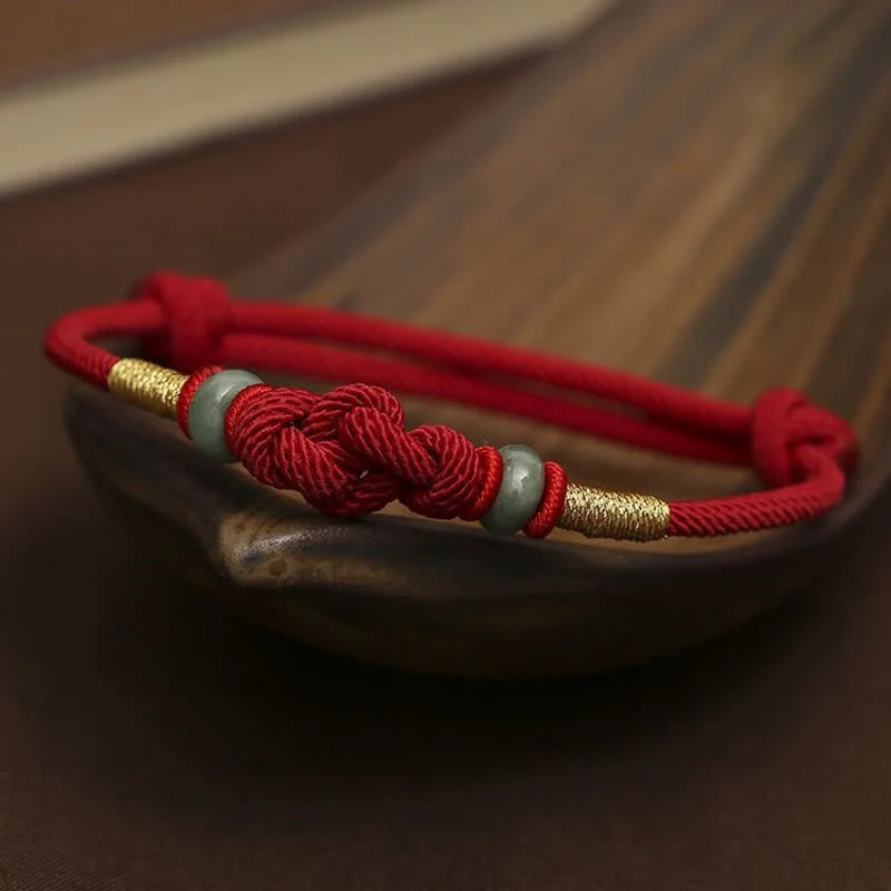 Adjustable Jade Luck Bracelet | Red String Fortune Knot - Image 3
