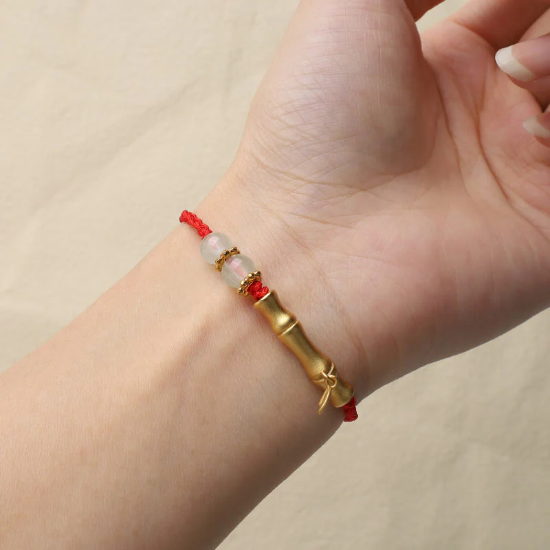 Jade Luck Strength Bracelet with Bamboo Design and Red String - Image 7