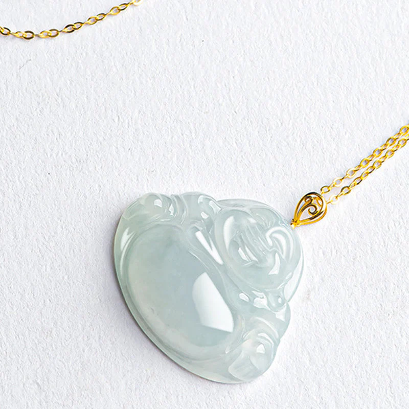 Laughing Buddha Jade Necklace Pendant 18K Gold for Abundance - Image 6