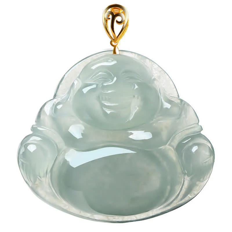 Laughing Buddha Jade Necklace Pendant 18K Gold for Abundance - Image 8
