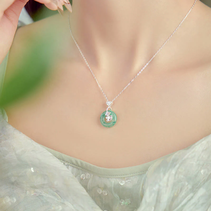 Jade Ginkgo Peace Buckle Sterling Silver Necklace - Image 6