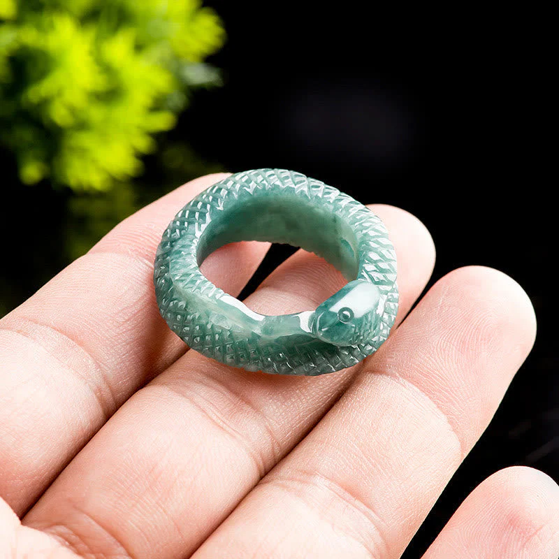 17mm Natural Jade Snake Carving Prosperity Protection Ring - Image 3