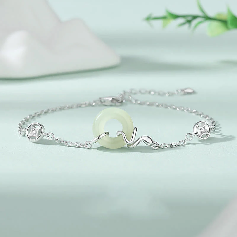 Hetian Jade Peace Buckle Snake Bracelet with 925 Silver