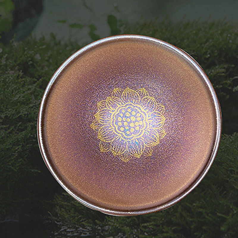 9cm Ceramic Jian Zhan Golden Lotus Flower Tea Cup - Image 2