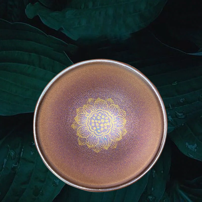 9cm Ceramic Jian Zhan Golden Lotus Flower Tea Cup - Image 3