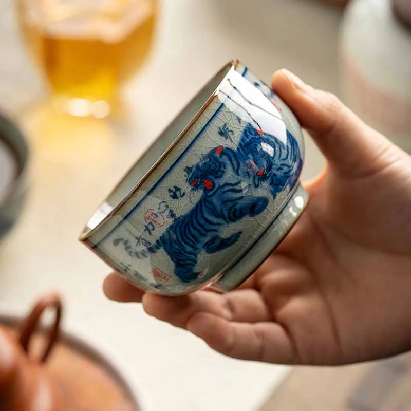 Jingdezhen Hand Painted Tiger Ceramic Teacup 140ml - Image 2