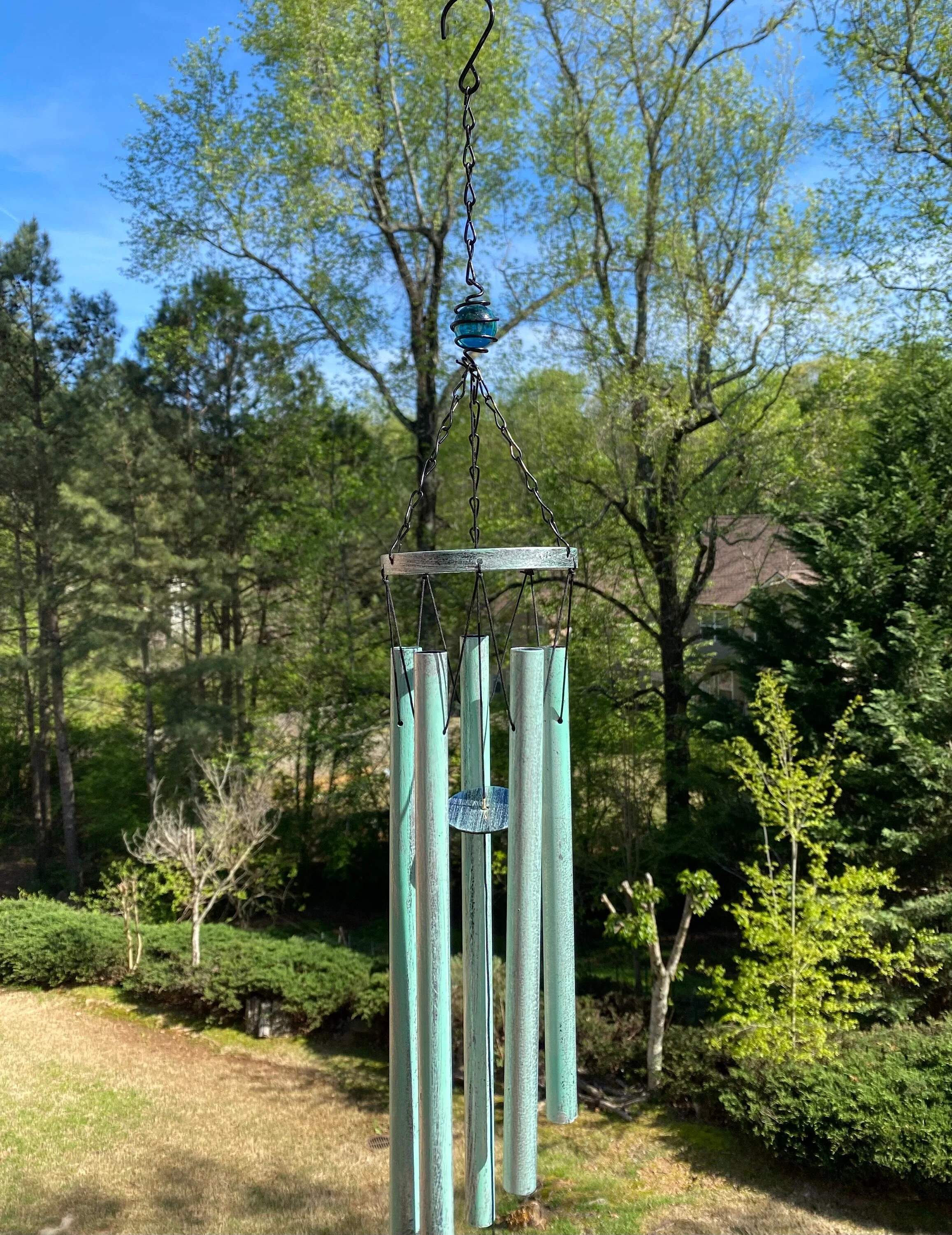 31 Inch Deep Tone Turquoise Metal Wind Chimes - Image 3