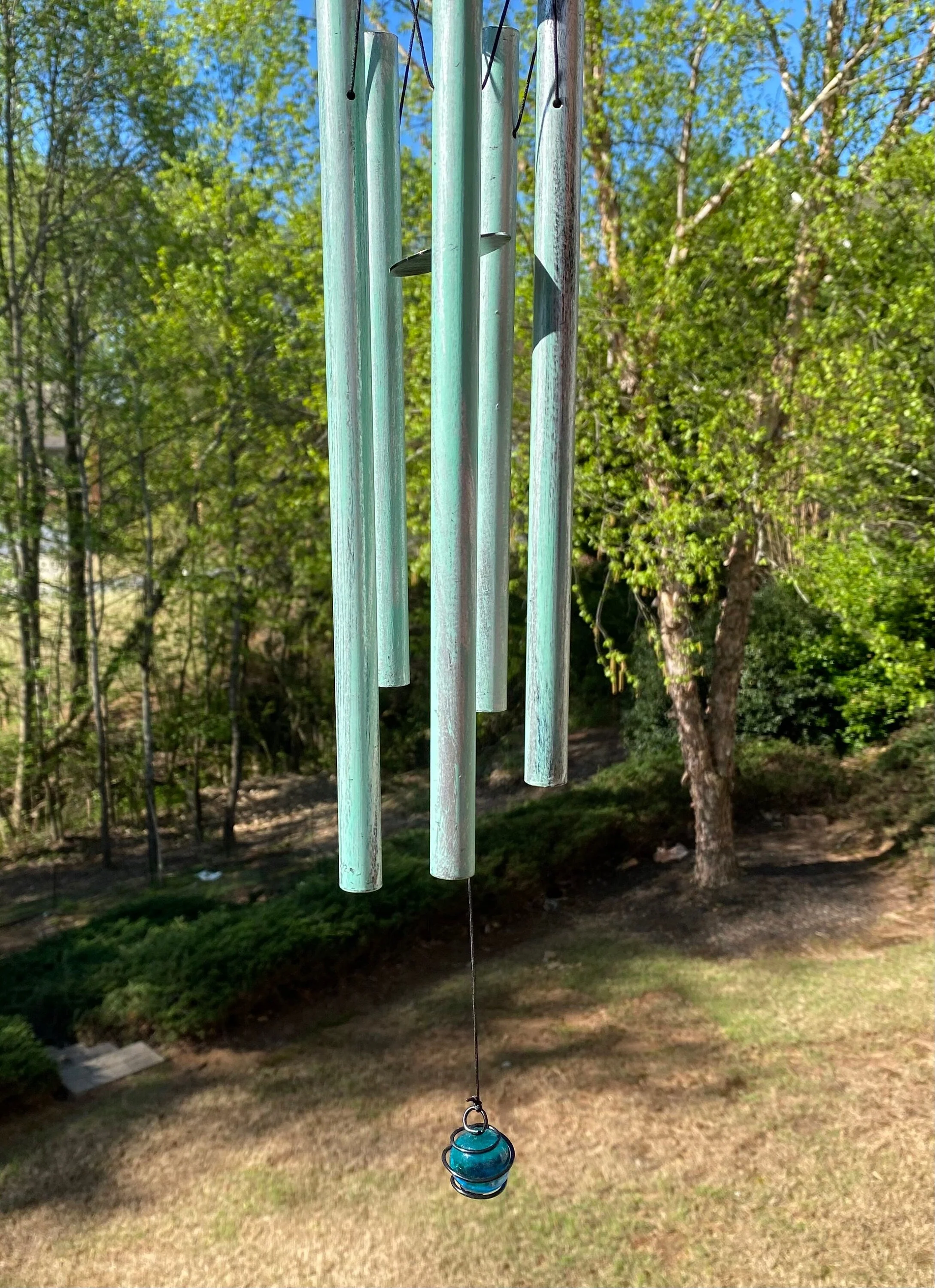 31 Inch Deep Tone Turquoise Metal Wind Chimes - Image 5