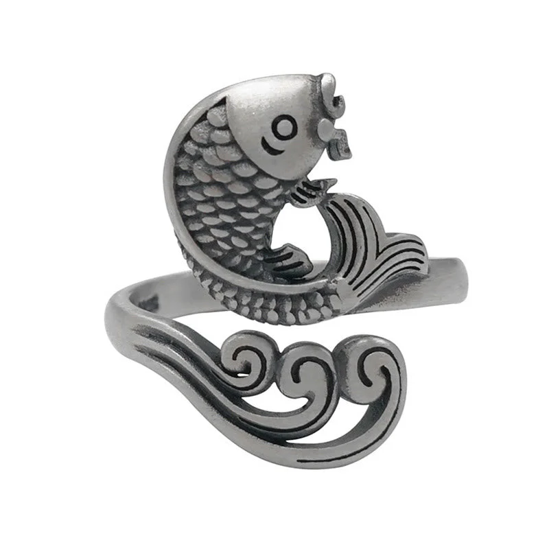 Adjustable 925 Sterling Silver Koi Fish Luck Prosperity Ring - Image 14
