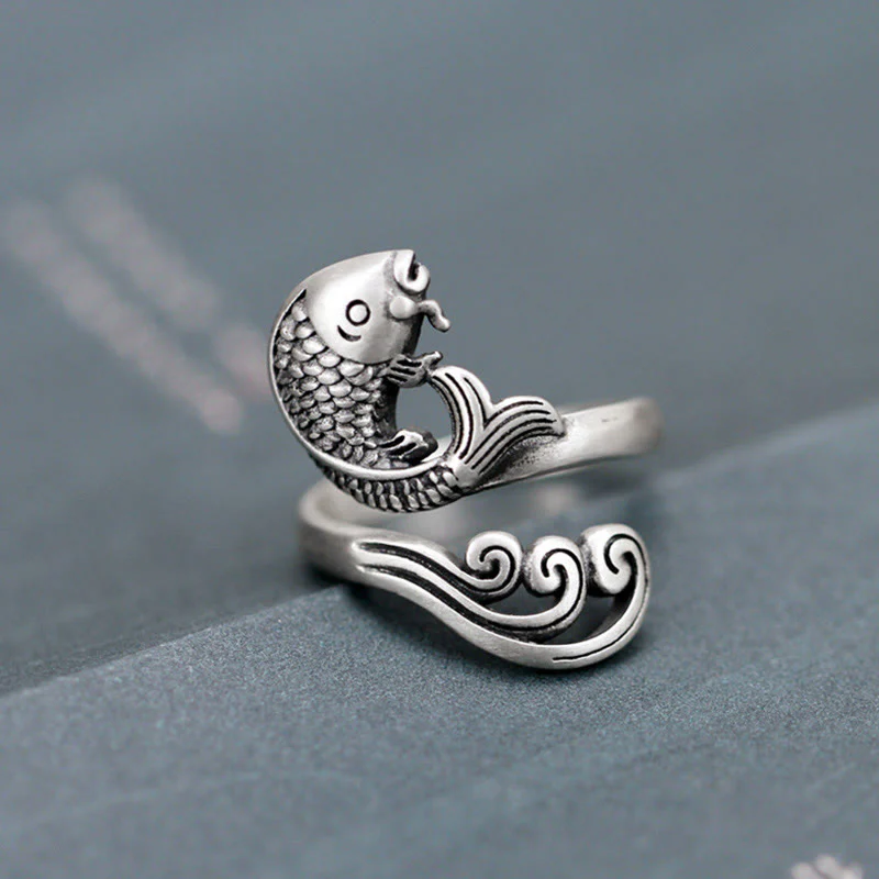 Adjustable 925 Sterling Silver Koi Fish Luck Prosperity Ring - Image 3
