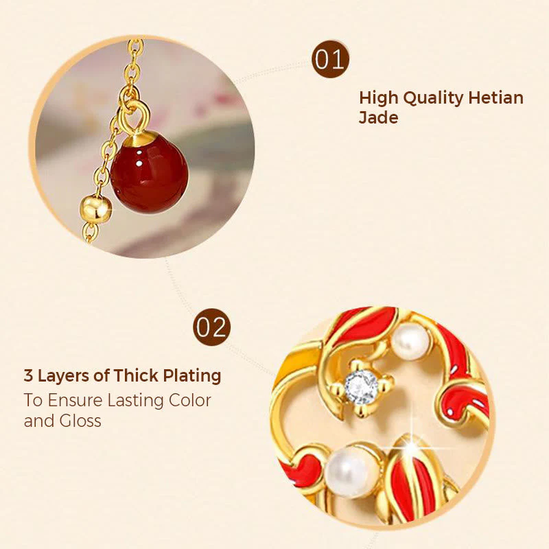 925 Sterling Silver Koi Fish Jewelry Set with Red Agate Pearl - Image 6
