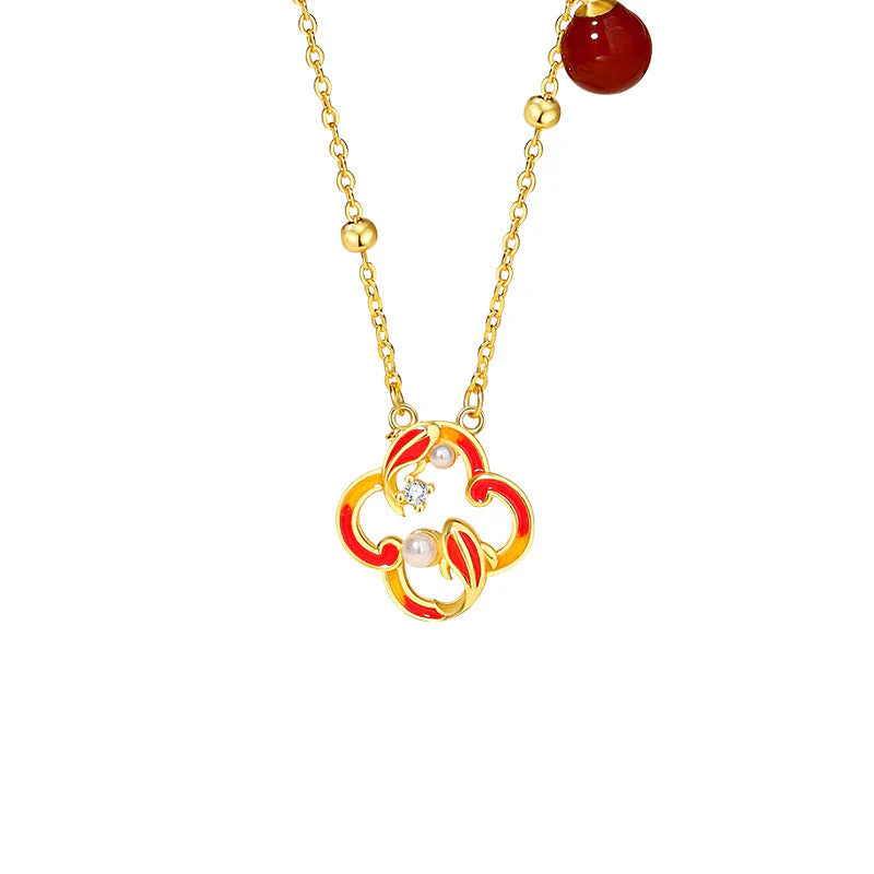 925 Sterling Silver Koi Fish Jewelry Set with Red Agate Pearl - Image 8