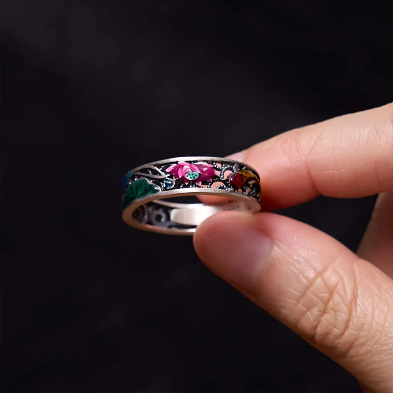 925 Sterling Silver Koi Fish Lotus Ring | Everything Goes Well Symbol - Image 2
