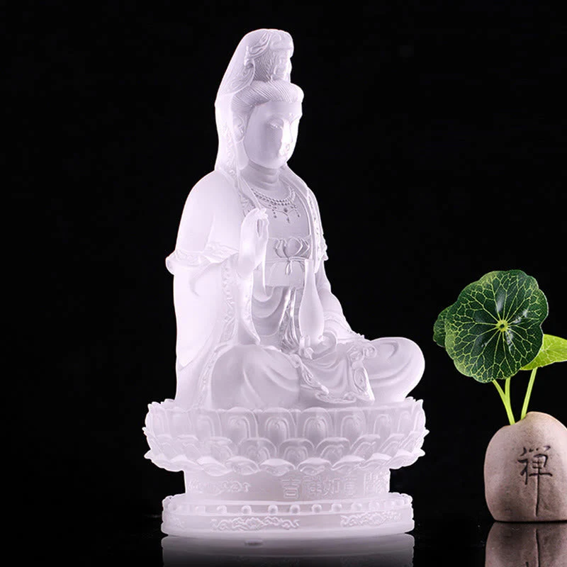 Kwan Yin Avalokitesvara Liuli Crystal Statue - 15.5cm Handmade - Image 2