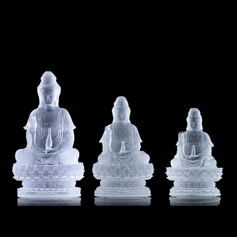 Kwan Yin Avalokitesvara Liuli Crystal Statue - 15.5cm Handmade - Image 3