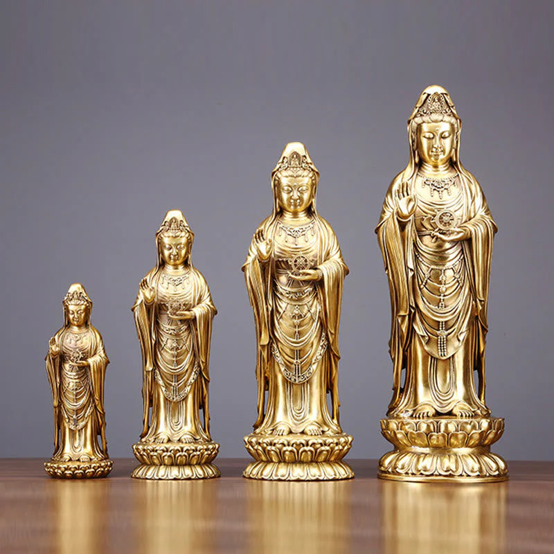Kwan Yin Statue Holding Dharma Wheel | Brass Copper Sculpture - Image 2