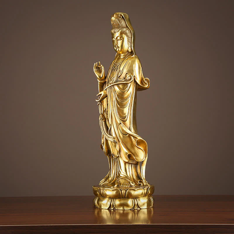 Kwan Yin Statue Holding Dharma Wheel | Brass Copper Sculpture - Image 7
