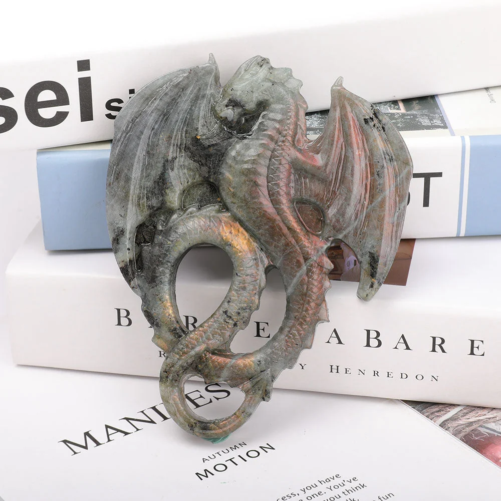 Labradorite Crystal Dragon Carving 4x5 Inch Display - Image 3