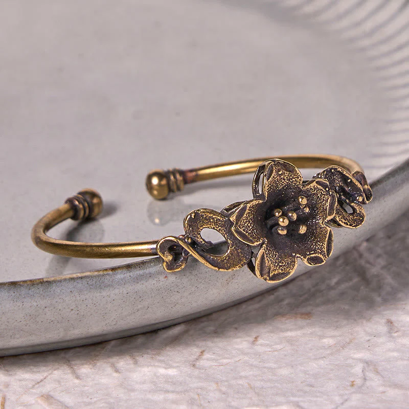 Large Copper Flowers Leaves Luck Healing Cuff Bracelet Bangle - Image 3