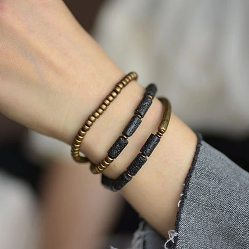 6mm Lava Rock Copper Multi-turn Wrap Spiritual Bracelet - Image 5