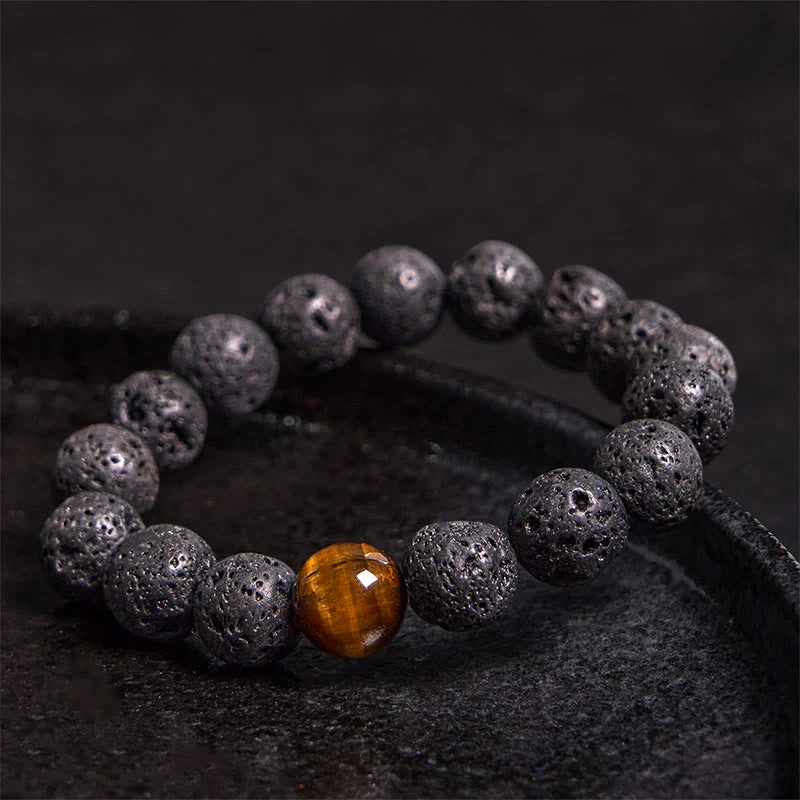 10mm Lava Rock Tiger Eye Peace Healing Bracelet