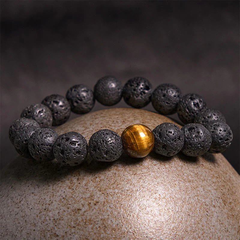10mm Lava Rock Tiger Eye Peace Healing Bracelet - Image 2